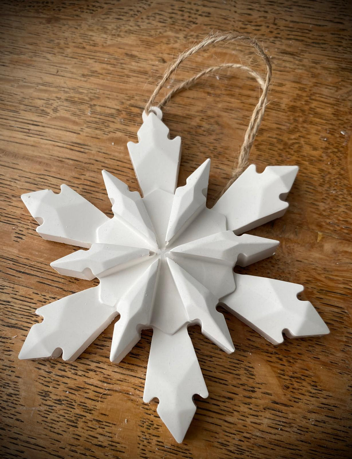 Small White Star Decoration, with rope twine for hanging