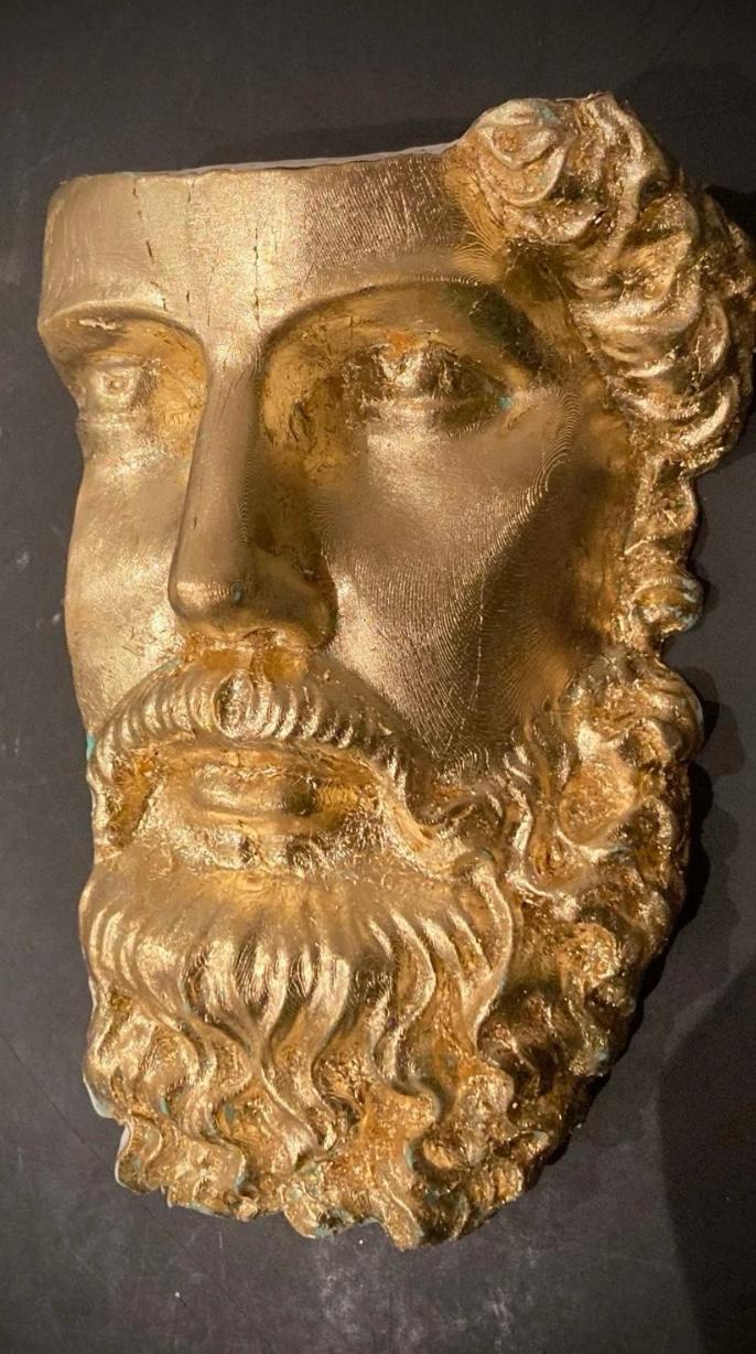 Sculpture bust of Poseidon, The Greek God, gold leaf facia. Limited Edition