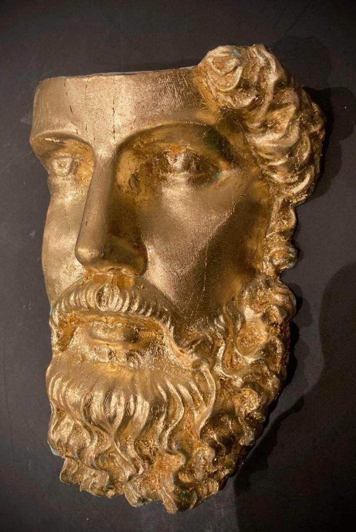 Sculpture bust of Poseidon, The Greek God, gold leaf facia. Limited Edition