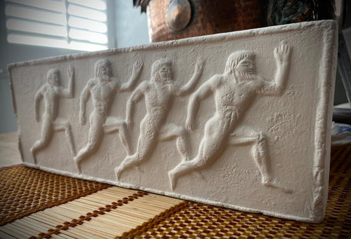 Ancient Greek Running Figures Relief Sculpture Handmade Plaster Classical Wall Art (aged plaster)