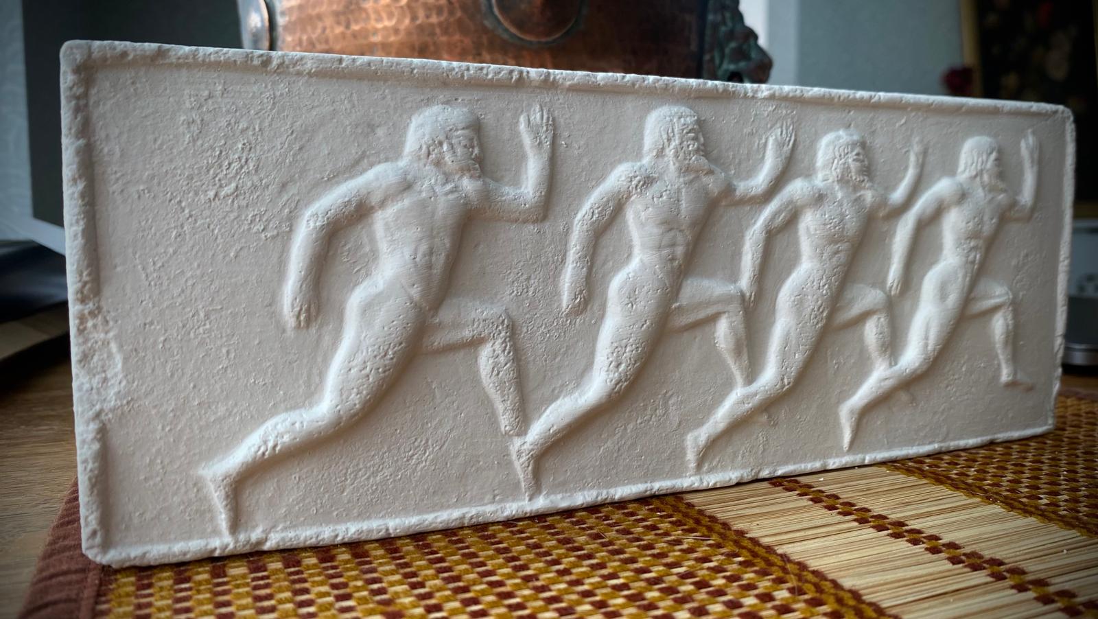 Ancient Greek Running Figures Relief Sculpture Handmade Plaster Classical Wall Art (aged plaster)