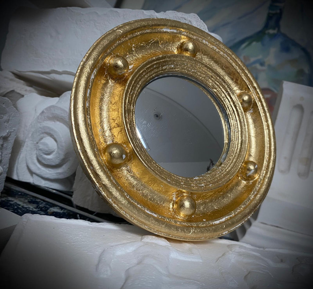 Gilded Convex 'Bobble' Mirror – Handcrafted Plaster of Paris Wall Sculpture