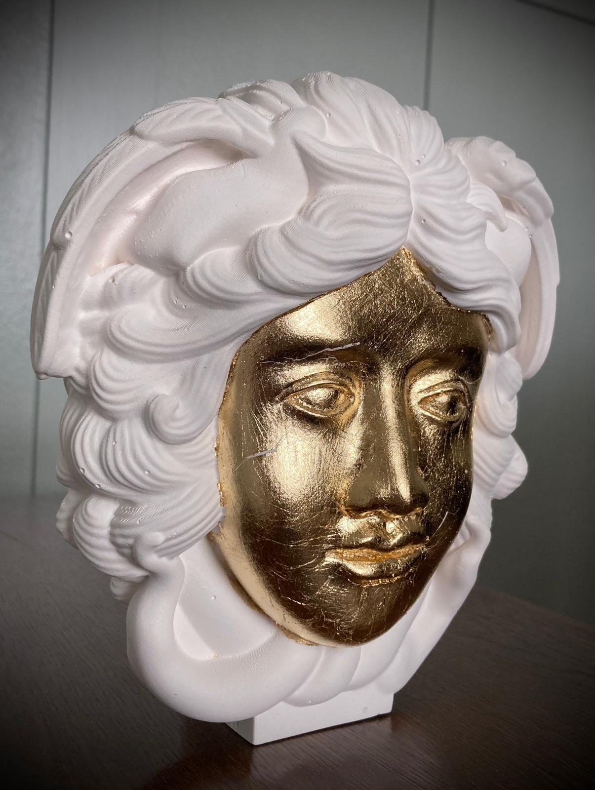 Sculpture bust of Medusa, Gold Leaf detail. This piece is a limited edition, signed and numbered