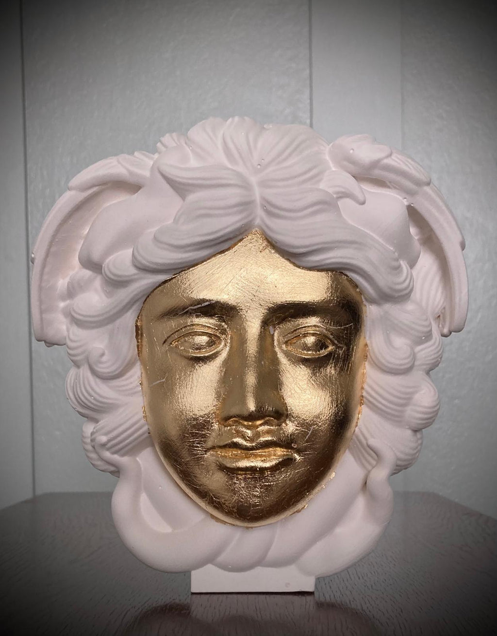 Sculpture bust of Medusa, Gold Leaf detail. This piece is a limited edition, signed and numbered